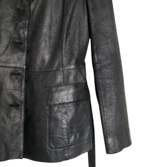 Burberry Leather Belted Jacket Black Leather BURBERRY London Coat Size S - 38 - Picture 11 of 16